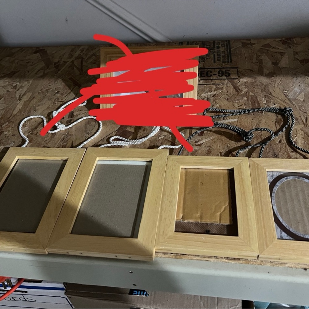 Lot of 4 hanging picture frames light oak 2-3x4, 2-5.5x4